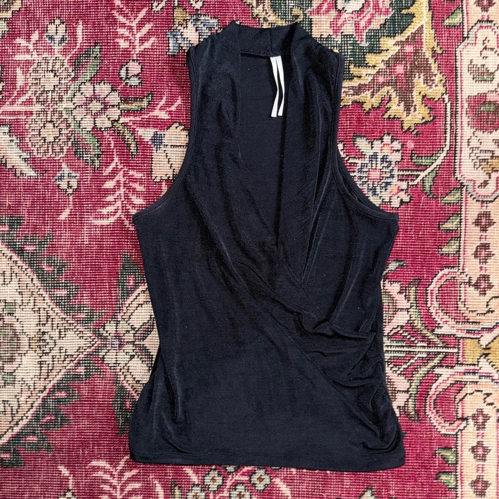 Anthropologie Wrap Tank Top Womens XS Black Excellent Ruched Surplice Sleeveless